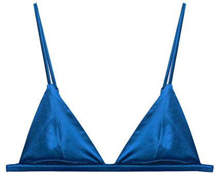 SilRiver Women's Silk Soft Cup Wireless Bra Triangle Bralette Top with Smooth Satin, Feminine and Functional Wire-Free Bra (for A-C Cups) (Small, Turkish Blue)