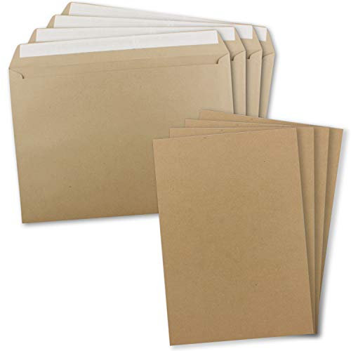 5x XXL Einzelkarten-Set in DIN A4 (21 x 29,7 cm) inkl. Umschlägen in DIN C4 - Kraftpapier Sandbraun - Briefumschlag mit Haftklebung - für Versand von Grußkarten, Urkunden und Gutscheinen