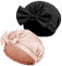 Reusable Bow Bath Cap Waterproof Shower Bonnet Turban Shower Hat Adjustable Bath Cap for Women Girl Beauty Hair Spa (Pink+Black)
