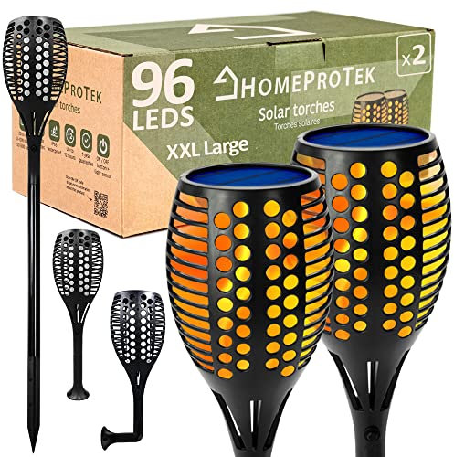HOMEPROTEK 2 Piezas 96LED Antorchas Solares Exterior Jardin - Luces Solares Led Exterior Jardin - IP65 Impermeable Luces Led Solar - Solar Lights Outdoor Garden