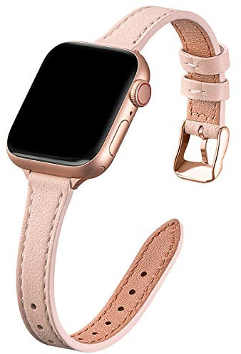 SUNFWR Kompatibel mit Apple Watch Armband 38mm 40mm 41mm,Echtes Ersatz Lederarmband,Schlank und Leicht Armband für die iwatch Serie Ultra/8/7/6/5/4/3/2/1,SE(Rosa Sand&Roségold)