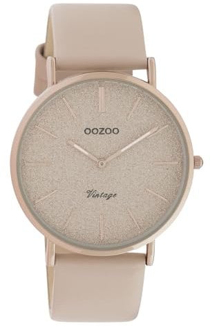 Oozoo Vintage Armbanduhr mit Glitzer Lederband 40 MM Rose/Pinkgrau/Pinkgrau C20166