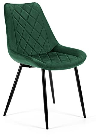 ADGO CSJ.0488 4-teiliges Set, 4X Stuhl, Stuhlset, Polsterstuhl, Velours, Velours-Finish, Gesteppt, Esszimmerstuhl, mit Vier Beinen aus Stahl, mit Rückenlehne (Versand in 2 Paketen) (Flaschengrün)