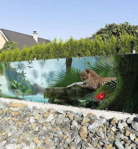 MyMaxxi Zaunbanner Sichtschutz - Tiere im Dschungel - Abdeckung für Terrasse Zaun - Windschutz Sonnenschutz Blickdicht - Zaunverkleidung wetterfest -