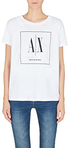 Armani Exchange Damen Sustainable Boyfriend Fit, Maxi Logo Print T Shirt, Weiß, XL EU