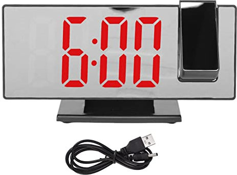 Projection Alarm Clock, Large LED Digital Alarm Clock with 180° Rotatable Projector Projection on Ceiling and Wall, Automatic Dimming USB Mirror Screen Alarm Clock(3#)