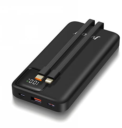 Portable Charger 22.5W 10000mAh USB C Power bank PD3.0 QC4.0 Fast Charging Portable Phone Charger, LED Display Built in Dual Cables External battery pack Compatible with iPhone Samsung (Black)