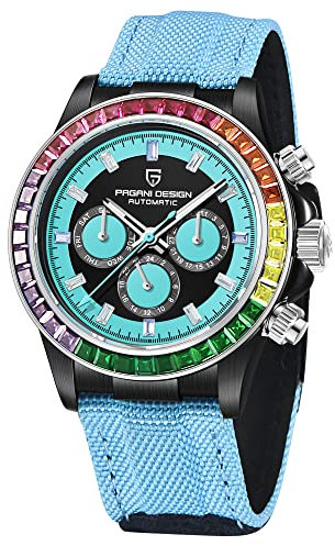 Pagani Design Herrenuhr Automatik Mechanisch 40 mm Regenbogen-Lünette lässig modisch Sport Chronograph Armbanduhr wasserdicht 202 m