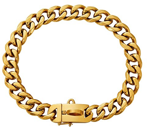 Hundehalsband, Goldkette, robust, kubanische Gliederkette, Hundehalsband, mit Metallschnalle, D-Ring, Welpen-Kostüm für mittelgroße und große Hunde (15 mm, 30,5 cm)