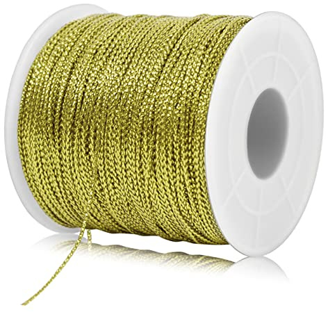 LEREATI Filo Dorato per Decorazioni 1mm x 100m Filo Natalizio Filo Oro per Gioielli, Filo per Palline Natale, Artigianato, Confezioni Regalo, Hobby Creativi, Braccialetti (Oro Chiaro)