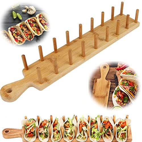 ZAWR Wooden Taco Holder,Bamboo Taco Holder Stand for 8 Soft Or Hardshell Takos Also for Tortillas, Burritosfor Holding Tacos, Sandwiches, Bread, Hot Dogs and Pancakes, Taco Holder