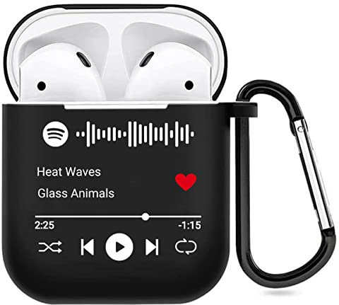 Personalisierte 2-seitige AirPods-Hülle für Apple AirPods 1&2 Generation, Hülle im Musikstil mit scanbarem Spotify-Code, individuelle Geschenkverpackung (Schwarz)