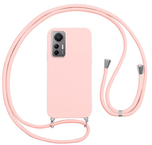 Vauki Custodia per Xiaomi 12 Lite Cover con Cordino, Rosa Silicone Antiurto TPU Morbido Case Corda Collana Necklace Regolabile Stylish con Catena Ultra Sottile Cover per xiaomi 12 lite 5g 6.55