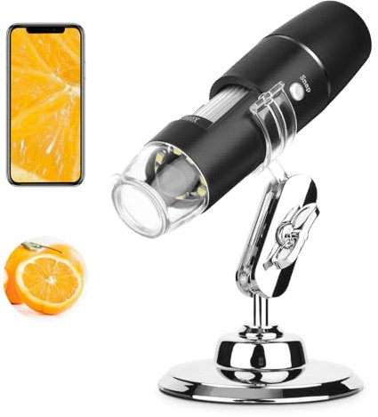 Handheld Digital Microscope Wireless Portable for Kids Adults 50x-1000x Magnification with 360 Rotate Stand Compatible with iOS/Android iPhone, iPad