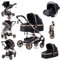 YAZOCO kinderwagen 3 in 1, Zusammenklappbar kinderwagen mit Wickeltasche,Komplettset Becherhalter,Moskitonetz, Fußabdeckung,Sitzzubehör (3 Schwarzes Gold)