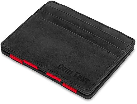 Jaimie Jacobs Flap Boy Slim mit Gravur - das Original - Magic Wallet ohne Münzfach Magischer Geldbeutel integrierter RFID-Schutz Echtleder Herren (Büffelleder Schwarz mit Rot)