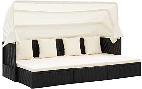 WELLIKEA Garten-Sonneninsel mit Dach Schwarz Poly Rattan