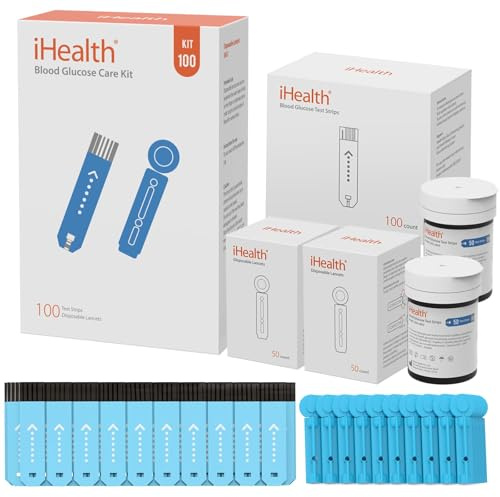 iHealth Glucose Test Strips & Lancets, 100 Each, No Coding