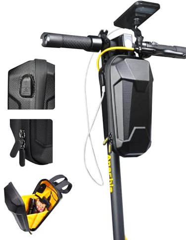 SYNAGY Scooter Lenker Aufbewahrungstasche mit USB Ladeanschluss, Elektroroller Fronttaschen für Ninebot/Hiboy/Okai, wasserdichte Hartschale, Zubehör für Elektroroller