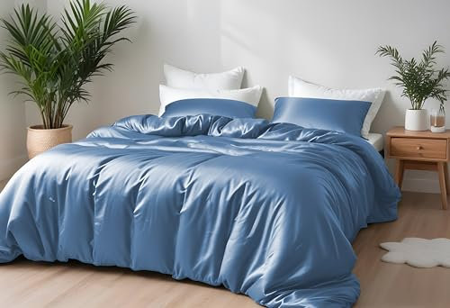 LINENWALAS Bambus-Bettwäsche-Set, Premium-Bettbezug-Set aus Bambusseide mit Kissenbezug, 2-teiliges Bettwäsche-Set, 135 x 200 cm, luxuriöser, weicher, kühlender Bettbezug (Bahamas-Blau)