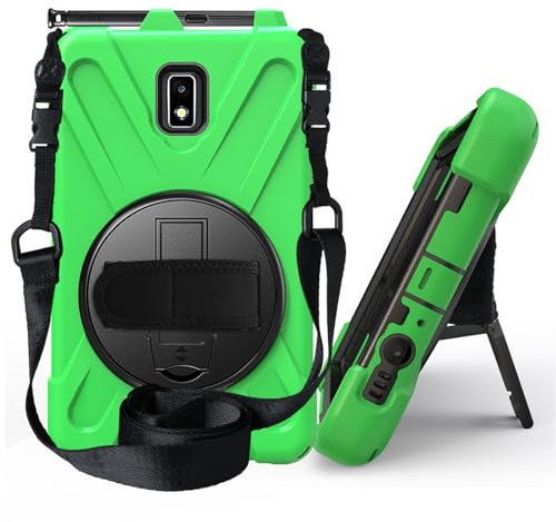 SLLMYYX Funda para Samsung Galaxy Tab Active 2 de 8.0 pulgadas SM-T395, función atril giratorio de 360 grados, a prueba de golpes, funda protectora resistente con correa para el hombro, color verde