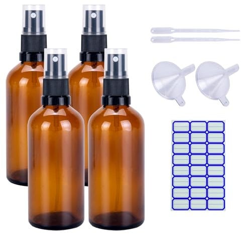4 Amber Glass Spray Bottles (50ml) - Travel, Brown, Toiletries