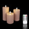 Meisterhome® 3er-Set Flammenlose LED Kerzen - Matera-Beige - Ribble Design Stumpenkerze - mit Fernbedienung – mit Timer - Batteriebetrieben – Warmweiß - 10/12,5/15 cm hoch - mit flackernder Flamme