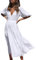 MessBebe Women's Summer Maxi Dress Puffy Sleeve V Neck Boho Party Beach Tiered Ruffle Flowy Long Smocked Dresses White