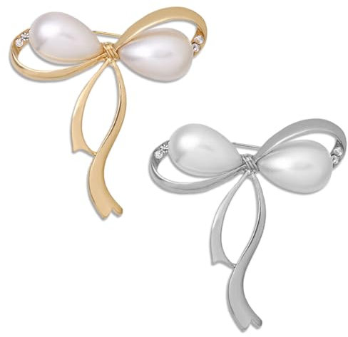 WKRTDY Ensemble de 2 Broches en Forme de Nœud avec Perles Artificielles, Style Vintage pour Femmes, Parfaites pour Fixer les Vêtements tels que Pulls, Châles et Robes. Idéal comme Cadeau pour Filles
