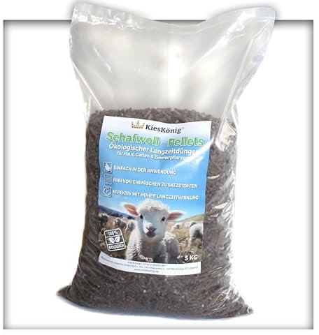 Kieskönig Schafwoll-Pellets Bio Dünger aus 100% Schafwolle mit Langzeitwirkung Universaldünger Pflanzdünger 5KG (1x5kg Sack)