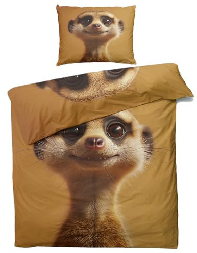 MOBEITI Erdmännchen Bettwäsche 140x200, Tiere Wendebettwäsche, Weiche Kuschelige Mikrofaser Bettbezug Set 2teilig, 1 Kissenbezug 70x90, mit Reißverschluss -MO&315