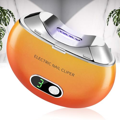 Automatischer elektrischer Nagelknipser mit 3 Geschwindigkeitsstufen und Nagelklammeraufbewahrung, LCD-Digitalanzeige, USB aufladbarer elektrischer Sicherheits-Nageltrimmer (Orange)
