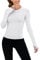 IECCP Long Sleeve Workout Tops for Women Compression Athletic Gym Shirt Fitted Running Seamless Yoga Tight Set White M