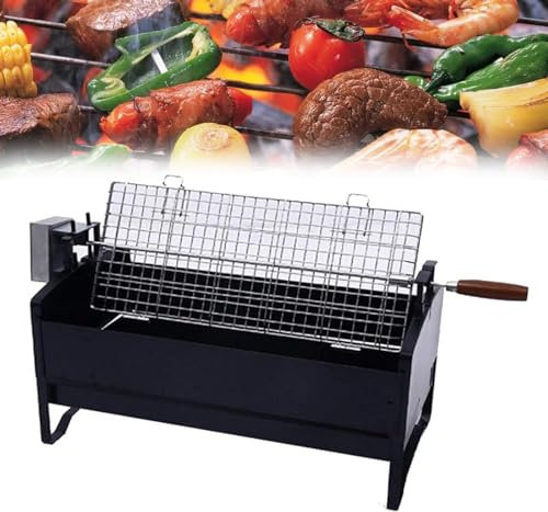 Gqudyi Parrilla Giratoria, Modo De Rotación Eléctrica Manual, Kit De Parrilla para Barbacoa, Portátil para Llevar A Picnic, Camping, Barbacoas
