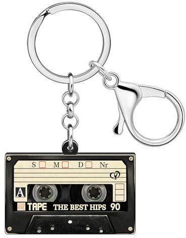 LONYOO Acryl Vintage Kassette Band Schlüsselanhänger Retro 90er 80er Jahre Zubehör für Frauen Mädchen Rucksack Geldbörse Charms (Beige)