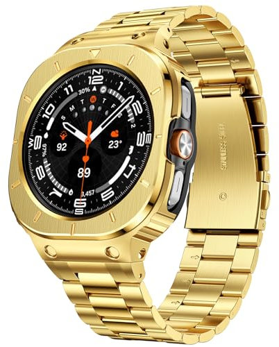 SUPLINK Boîtier en métal avec bracelet compatible avec Samsung Galaxy Watch 5 Pro 45 mm/Watch 6/Watch 5/Galaxy Watch 4 44 mm, en acier inoxydable pour homme, 47mm(Galaxy Watch Ultra), Acier