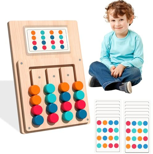 Montessori Spielzeug,Farben Sortierspiel,Activity Spiel,12 Karten, 24 Spielarten,Holzspielzeug Geschenk 4 Jahre MäDchen,Kinderspielzeug Lernspiele Holzpuzzle,FüR Lernspiel FüR Jungen & MäDchen