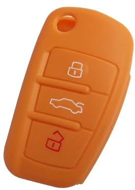 XEBRAD Silicone Car Key Cover Fold Flip Remote Keychain Case Fob, for Audi, a1 a3 a4 a5 a6 a7 a8 r8 Tt s5 s6 s7 s8 Sq5 q5 q7 Rs5 car key shell(Orange)
