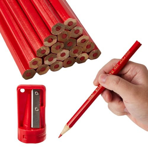 20 lápices de carpintería, lápices planos rojos, lápices pesados, herramientas de marcado, lápices para dibujar, carpintería