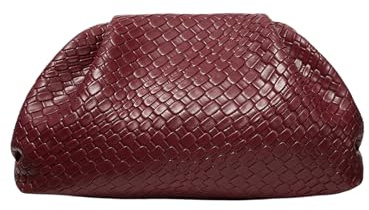 QWINEE Women's Woven Evening Bag Dumpling Clutch Purse No Strap Handbags Elegant Faux PU Leather Clutch Bag Burgundy One-Size