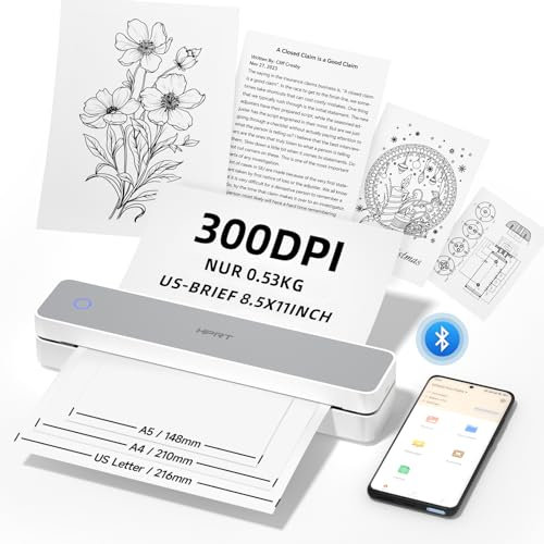 HPRT Imprimante portable sans fil pour les voyages, prise en charge des lettres américaines de 8,5 x 11, imprimante thermique Bluetooth, compatible avec iOS, Android et ordinateur portable