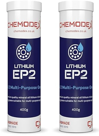 Chemodex EP2 Lithium Grease Cartridges (2 x 400g) - High-Performance Industrial Grease for Heavy-Duty Trucking, Construction Equipment, Mining Machinery, Off-Highway Vehicles, Agricultural Equipment,
