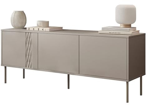 Mirjan24 TV-Lowboard Toderko 150 3D mit 3 Türen, 3 Schrankfächer, Metallfüße, Push to Open, Fernsehschrank, Fernsehtisch, TV Schrank TV Bank (Beige)