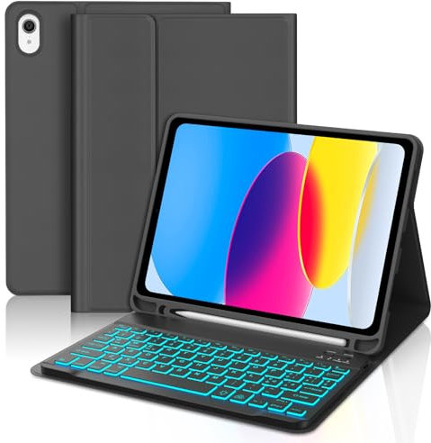 WAVATA Tastiera per iPad 10 Generazione 10.9 2022 con Retroilluminata, Cover con Tastiera per iPad 11 Generazione A16 2025 11 pollici Magnetica Staccabile Italiano ‎QWERTY Layout, Nero