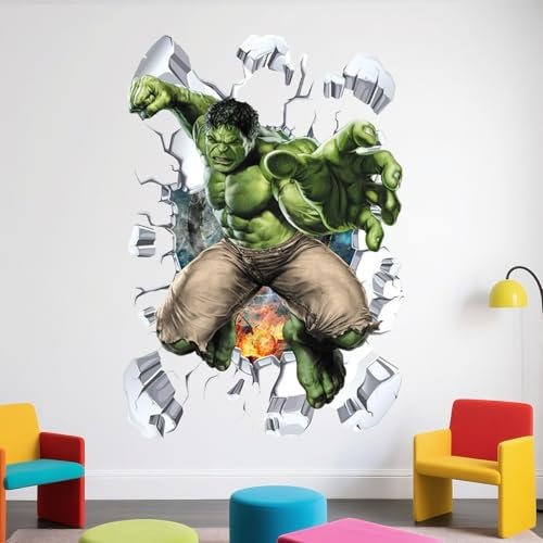 3D Avengeer-s Wandaufkleber Aufkleber, Kinderzimmer Wandsticker Wohnzimmer Küche dekorative Wandaufkleber Cartoon Hul-k Wandtattoo Kinderzimmer Hause Wanddekoration