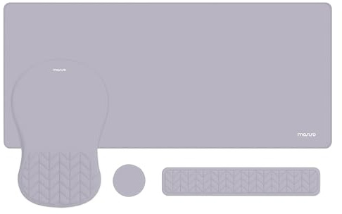 MOSISO Wrist Rest Support for Keyboard Mouse Pad Set, Large Gaming Mouse Pad&Ergonomic Rectangular Keyboard&Mousepad&Coaster, Non-Slip Easy Typing Cushion with Wheat Ear Shaped Memory Foam, Gray