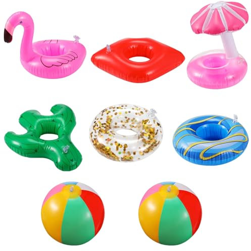 Lot de 6 porte-boissons gonflables avec 2 porte-boissons gonflables pour piscine, jacuzzi, jouets de piscine, accessoires de piscine, vacances, plage