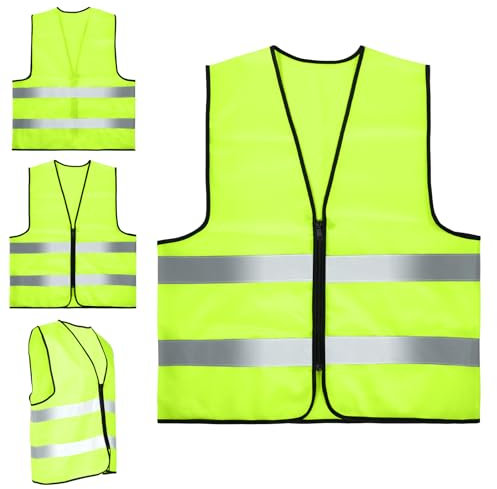 Windfromort Gilet Alta Visibilità Uomo 4 Pezzi - Giubbotto Catarifrangente, Poliestere, Per Lavori Stradali, Cantieri, Ciclismo Notturno(Verde) (Stile cerniera)