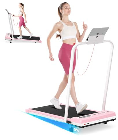 Dskeuzeew Laufband Klappbar mit Neigung - 4 in 1 Walking Pad mit 5% Steigung für Zuhause Laufpad Gehband Lauf Laufbänder, Rosa