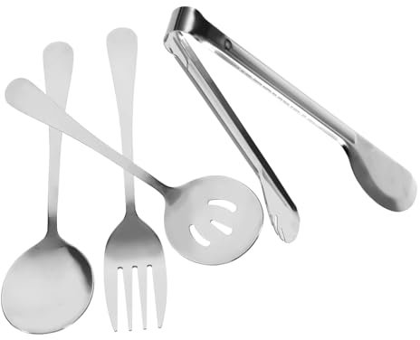 Mikinona 1 Juego Cubiertos De Comida Pinzas Para Servir Comida Carne Torneado Utensilios Servicio Lengua Para Servir Inoxidable Juego De Tenedor Cuchara Vajilla Acero Inoxidable Silver